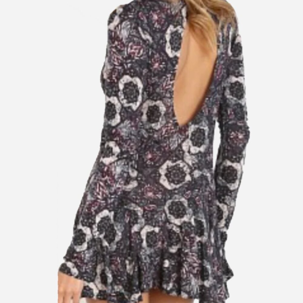 NEW Free People Jersey Annabelle Printed Tunic Mini Dress Plum Combo MEDIUM - Picture 2 of 4